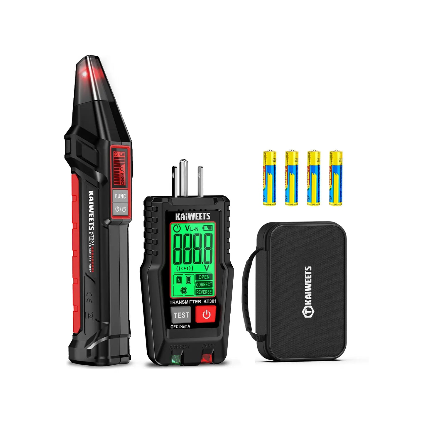 AC Circuit Breaker Finder Tool with Alert LCD Display | 2-Piece Set Electric Tester and Voltage Tester with Transmitter and Receiver, NCV Function & Flashlight, Non-Contact Cable Tester and Integrated GFCI Outlet Tester, Tool Kit