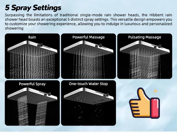 13-Inch 5-Jet Fixed Shower Head Combo | 10-Mode Handheld, 12-Inch Extension Arm, 4-Way Diverter, 71-Inch Hose