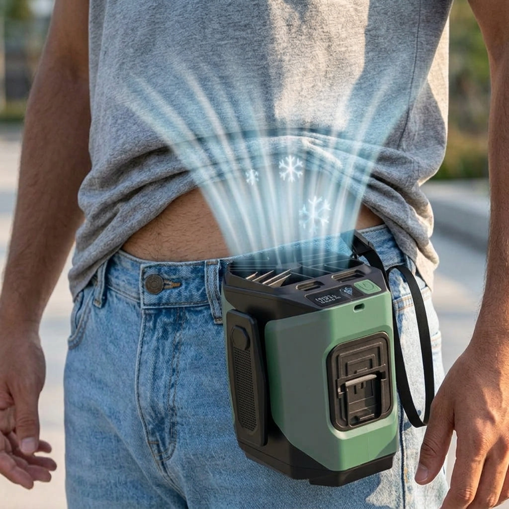 Portable Waist Fan with Power Bank & Flashlight