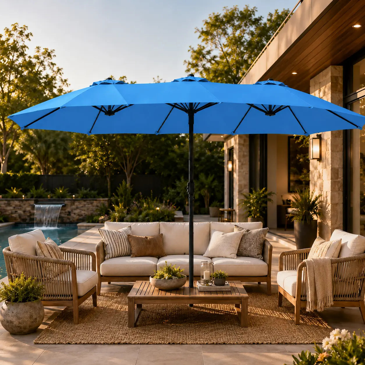 Massive 12-Mode Color-Changing Solar Patio Umbrella with Base Stand