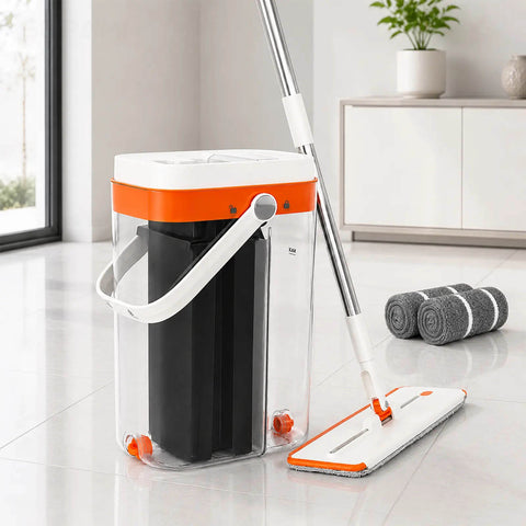 3-Tank Hands-Free Flat Mop & Bucket Set | Clean-Dirty Water Separation
