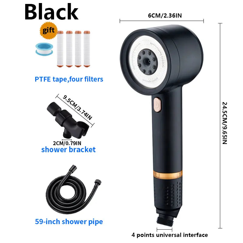 Filtered Handheld Shower Head | High Pressure 4-Mode Spray | Silver