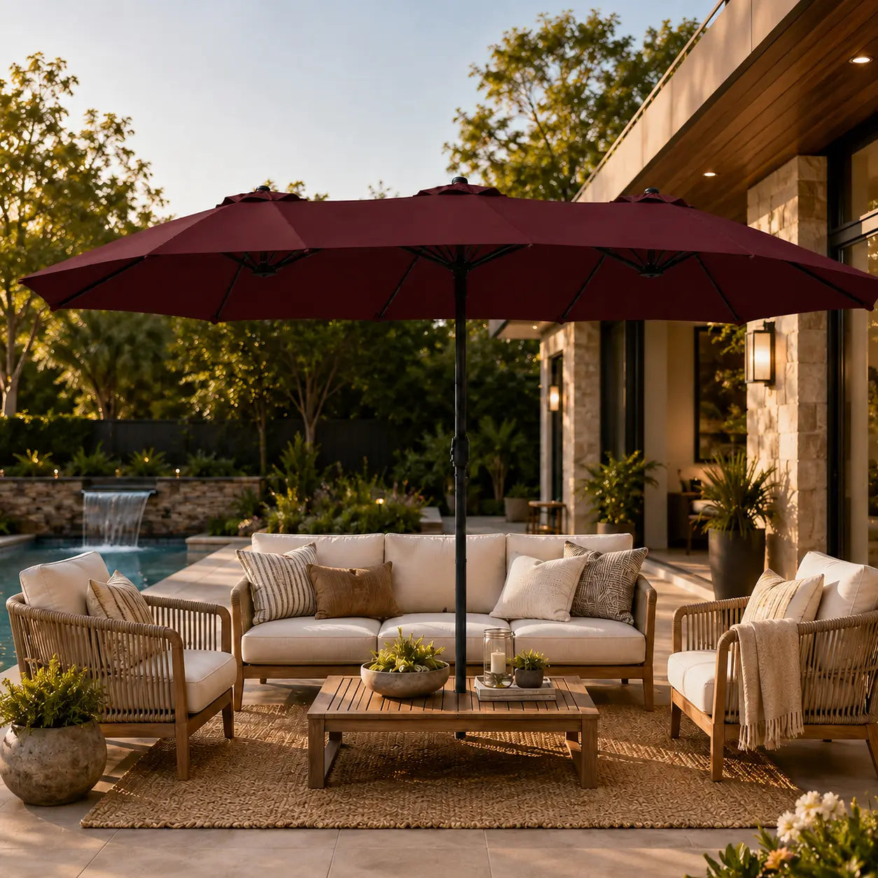 Massive 12-Mode Color-Changing Solar Patio Umbrella with Base Stand