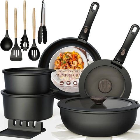 20-Piece Non-Stick Pots and Pans Set with Detachable Handle, Oven Safe, Stackable