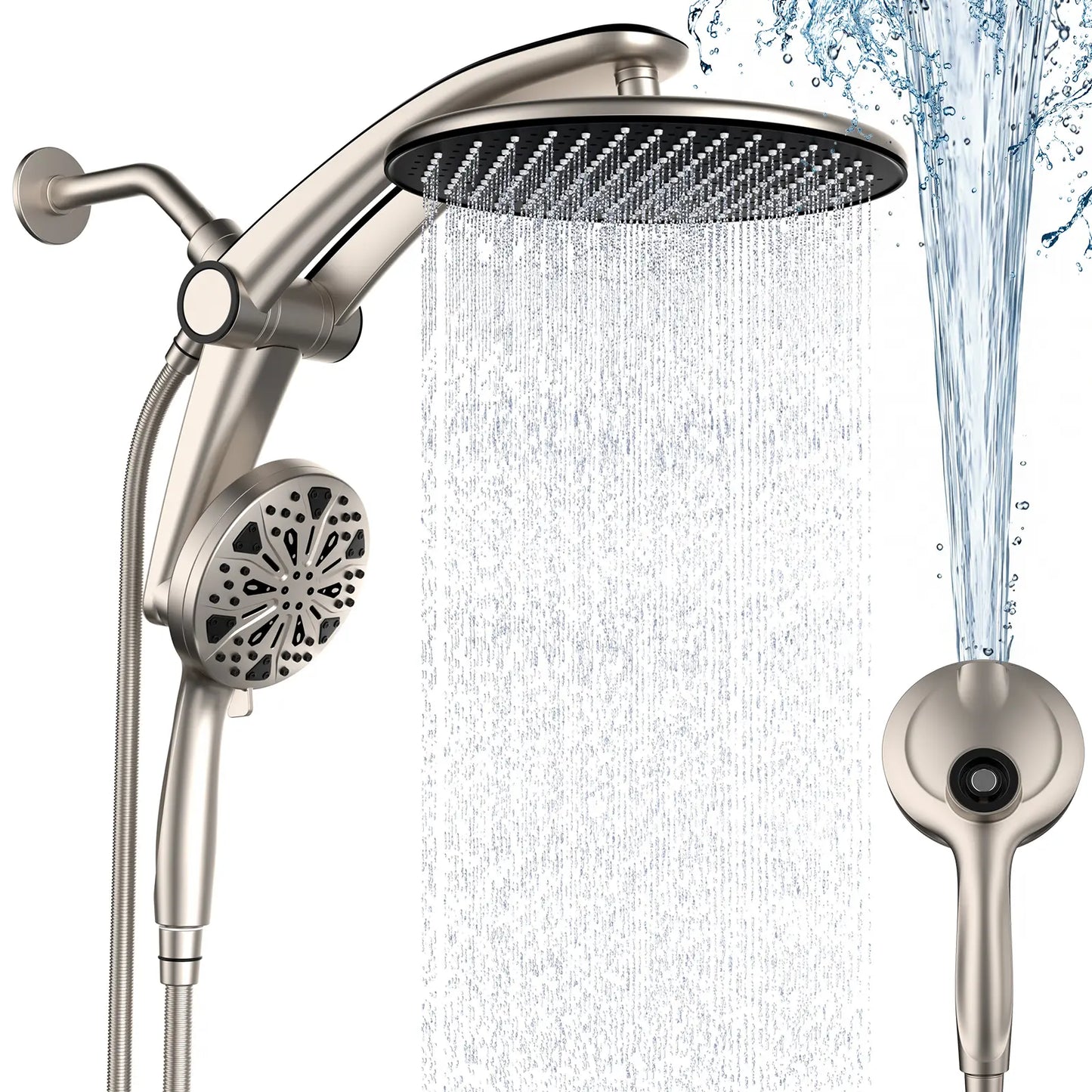 Dock-Free Dual Rain Shower Head Combo - 12" High-Pressure Rainfall Shower
