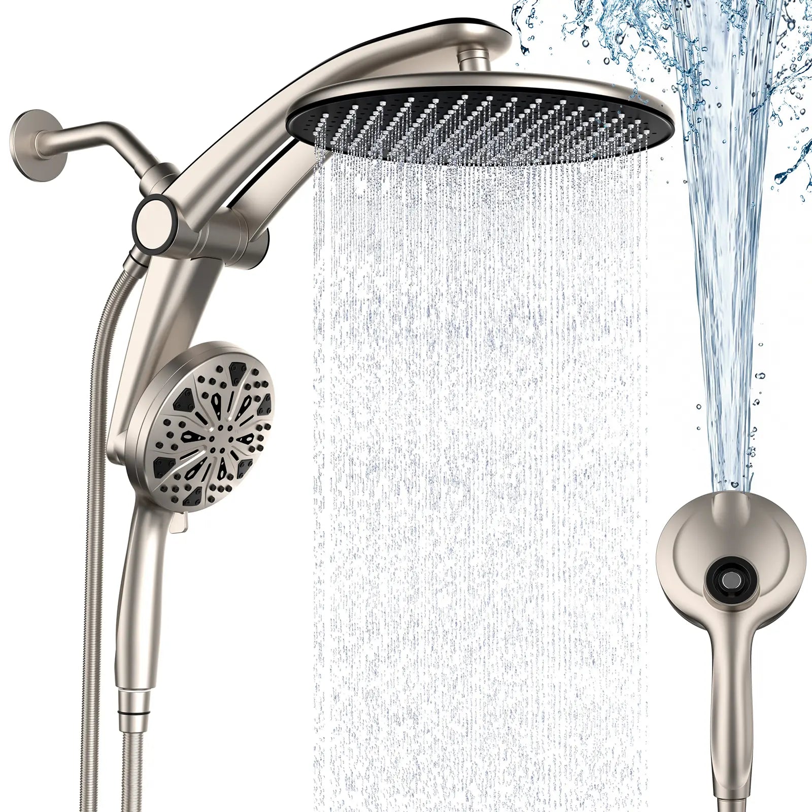 Dock-Free Dual Rain Shower Head Combo - 12" High-Pressure Rainfall Shower