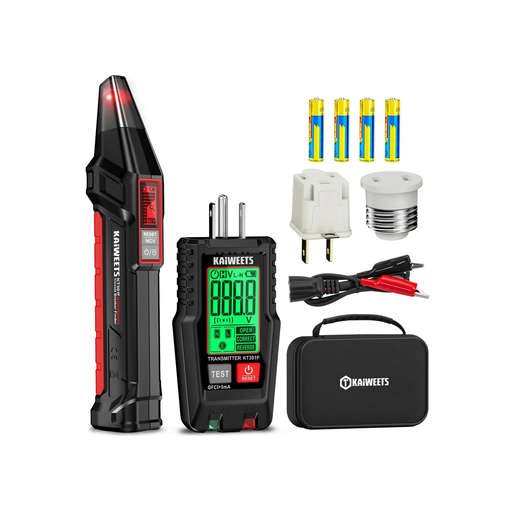 AC Circuit Breaker Finder Tool with Alert LCD Display | 2-Piece Set Electric Tester and Voltage Tester with Transmitter and Receiver, NCV Function & Flashlight, Non-Contact Cable Tester and Integrated GFCI Outlet Tester, Tool Kit