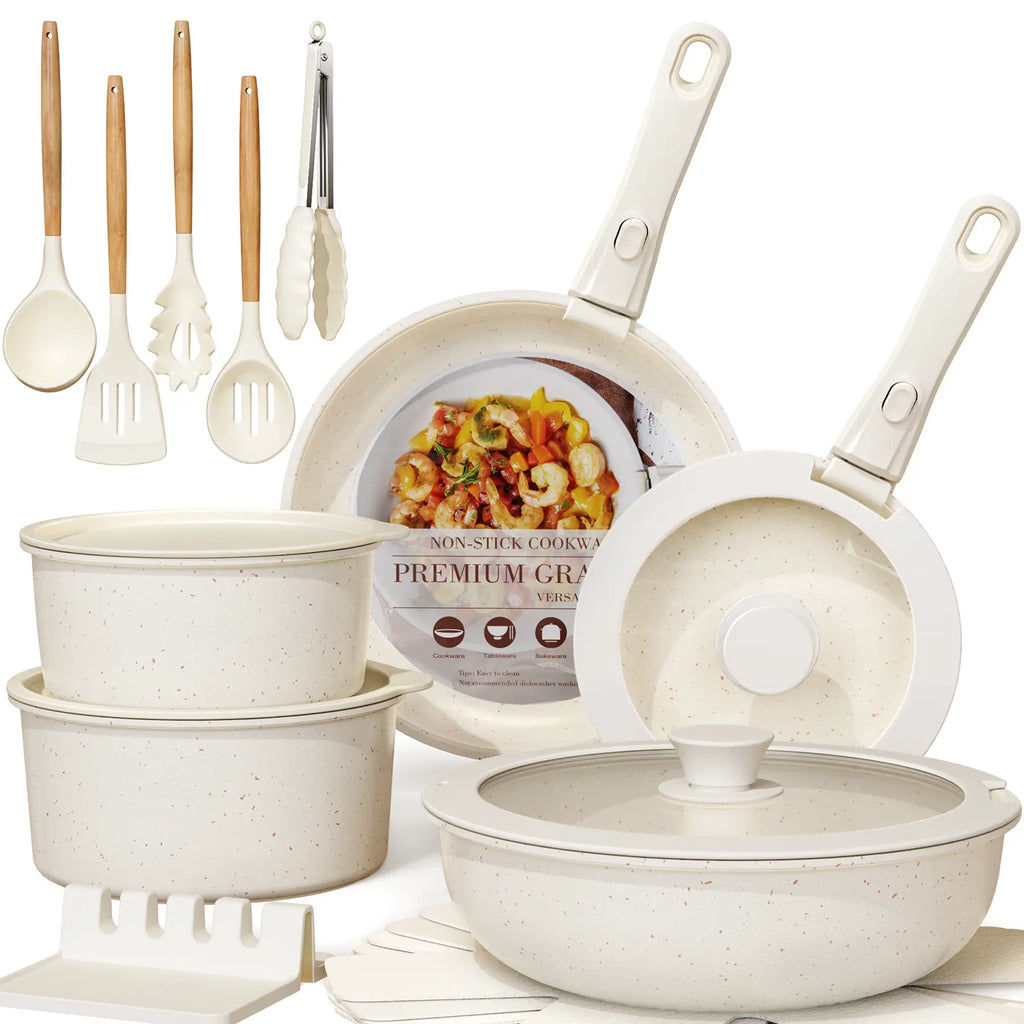20-Piece Non-Stick Pots and Pans Set with Detachable Handle, Oven Safe, Stackable