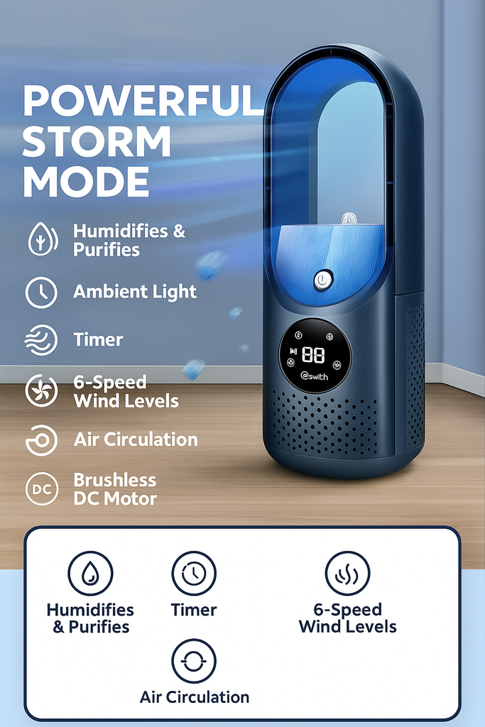 Airevo | Air Cooler with Bladeless Technology & 6 Speed Levels | USB Powered for Comfortable Cooling 4