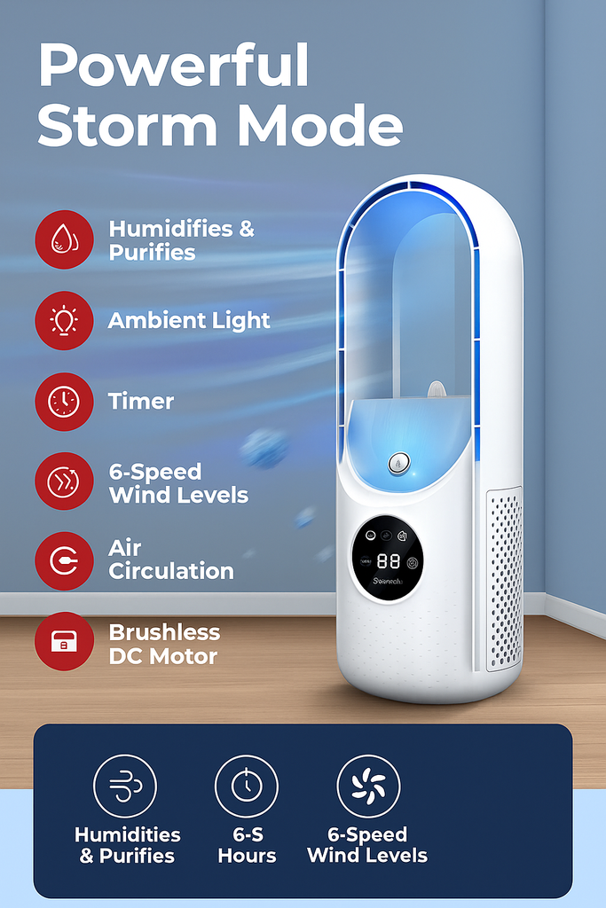 Airevo | Air Cooler with Bladeless Technology & 6 Speed Levels | USB Powered for Comfortable Cooling 5