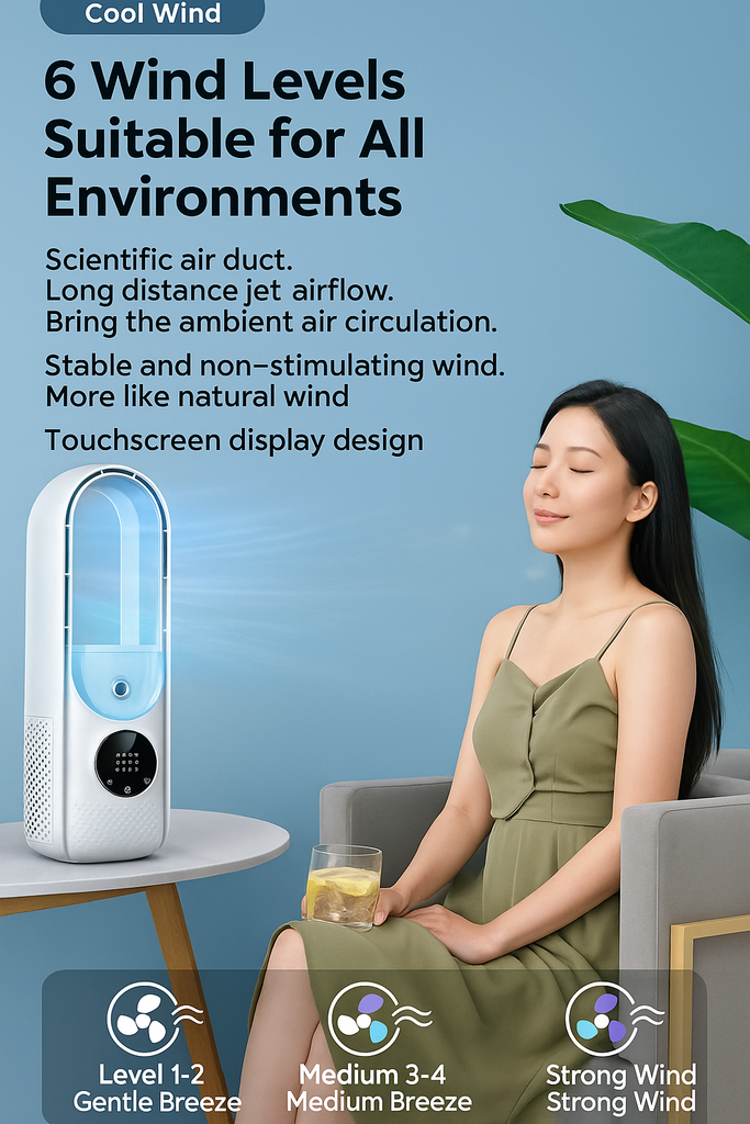 Airevo | Air Cooler with Bladeless Technology & 6 Speed Levels | USB Powered for Comfortable Cooling 6