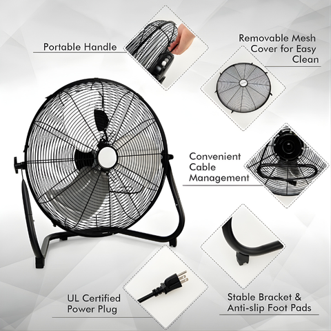 High-Velocity Floor Fan | 20-Inch Metal Design with 3 Speed Settings | Powerful Airflow for Indoor Cooling 5