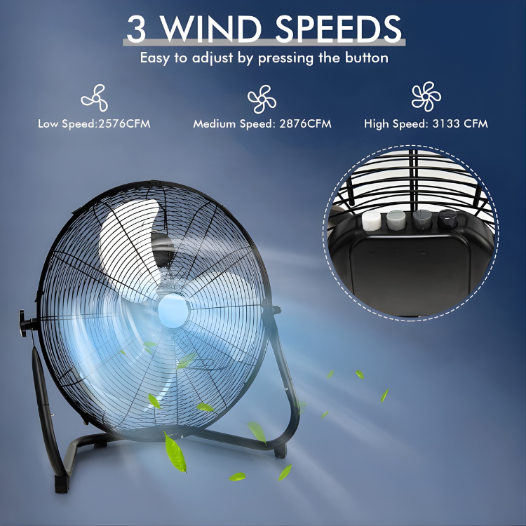 High-Velocity Floor Fan | 20-Inch Metal Design with 3 Speed Settings | Powerful Airflow for Indoor Cooling 6