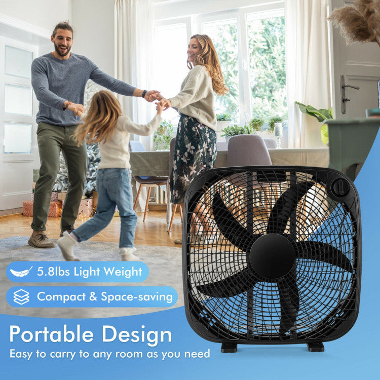 Portable 20 Inch Box Fan with 3 Speed Settings for Powerful Airflow | Lightweight Design for Home, Garage & Office 2