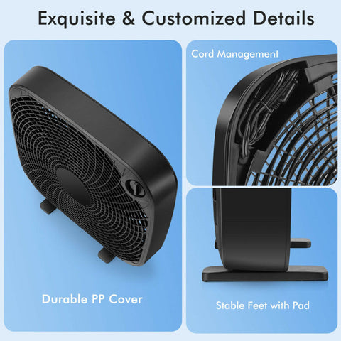 Portable 20 Inch Box Fan with 3 Speed Settings for Powerful Airflow | Lightweight Design for Home, Garage & Office 7