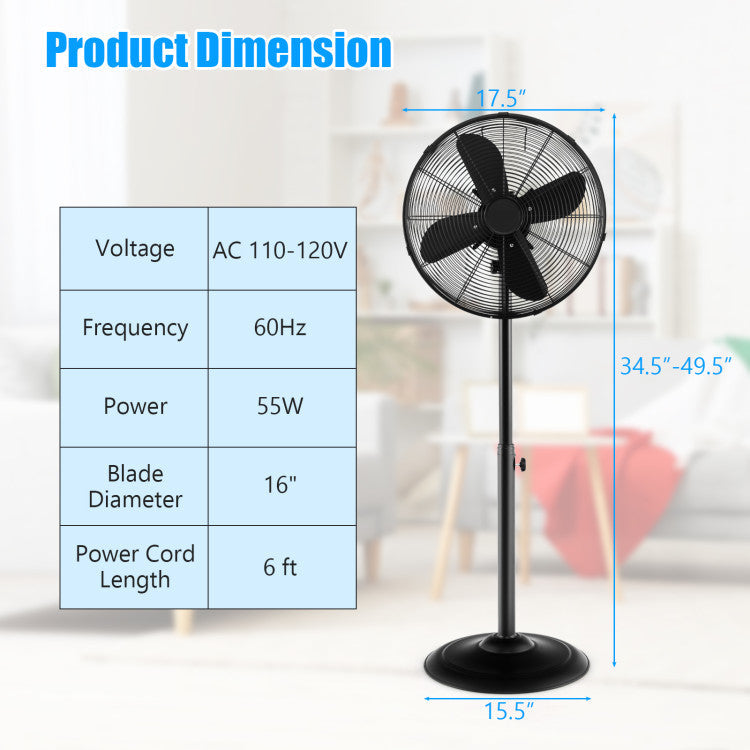 Versatile 16-Inch Oscillating Pedestal Fan with Adjustable Height & Custom Airflow for Home and Office Comfort 7