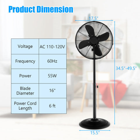 Versatile 16-Inch Oscillating Pedestal Fan with Adjustable Height & Custom Airflow for Home and Office Comfort 7