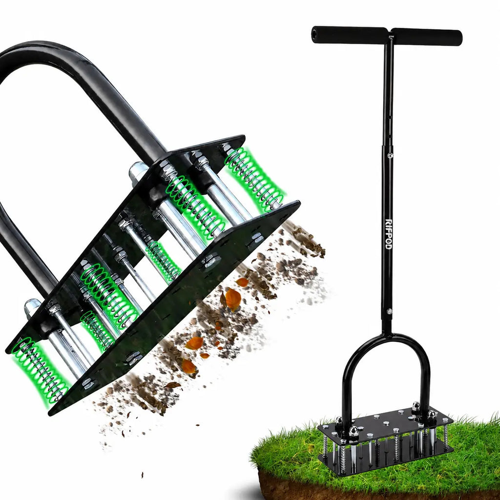 15-Spike Manual Lawn Aerator | Heavy-Duty Iron Soil Aeration Tool
