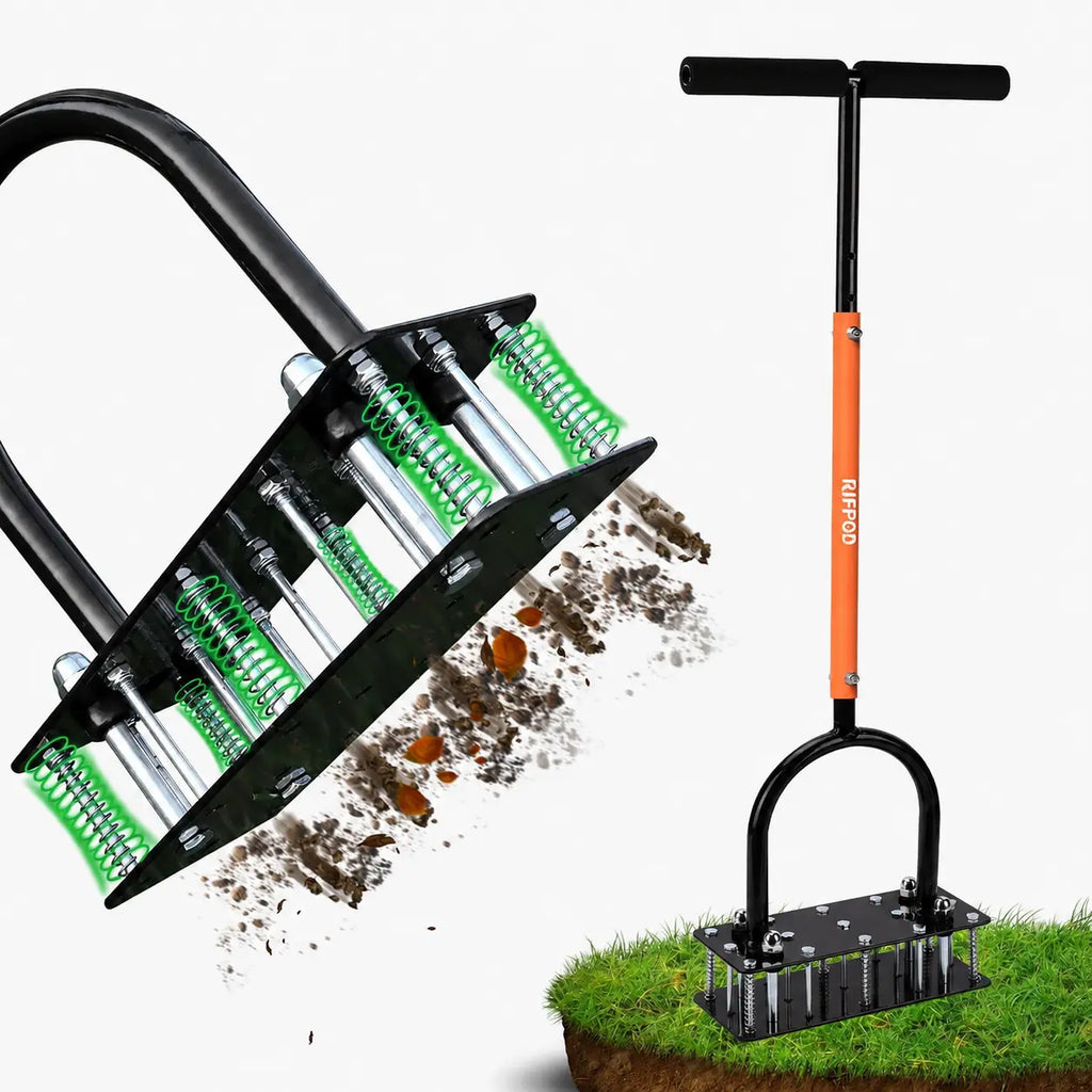 15-Spike Manual Lawn Aerator | Heavy-Duty Iron Soil Aeration Tool