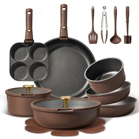 21-Piece Nonstick Cookware Set with Detachable Handles, Induction-Compatible, Dishwasher Safe, RV-Ready