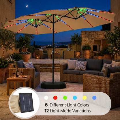 Massive 12-Mode Color-Changing Solar Patio Umbrella with Base Stand