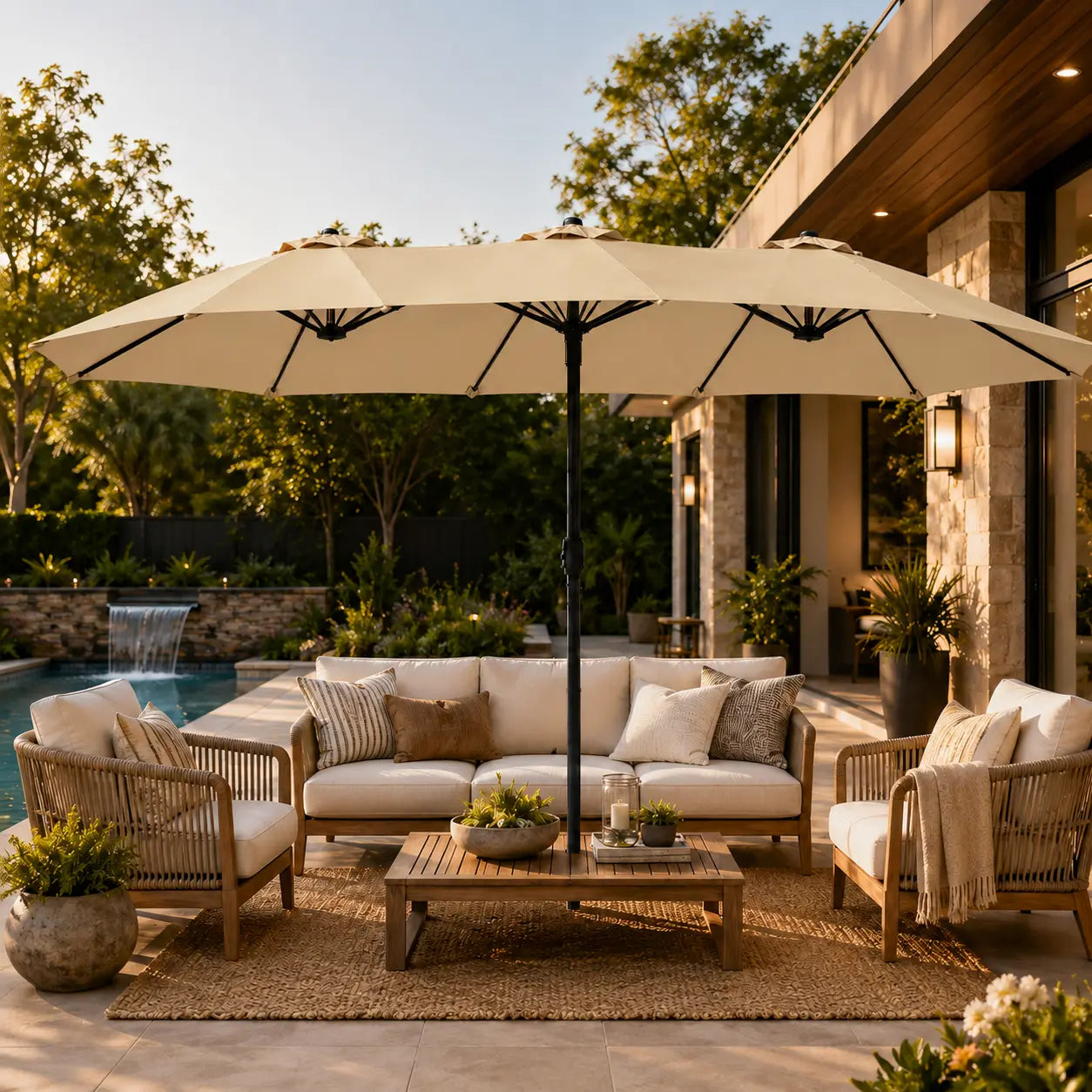Massive 12-Mode Color-Changing Solar Patio Umbrella with Base Stand