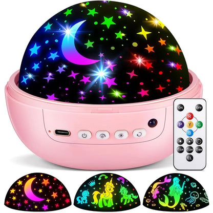 5-in-1 Kids Night Light Projector | 91 Lighting, 3 Films, Remote, Dimmable, 360° Rotation