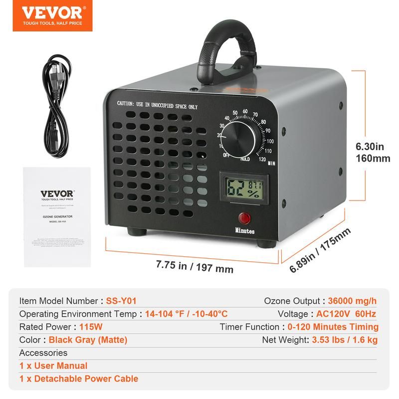 36000mg/h Ozone Generator for Odor Removal in Unoccupied Spaces