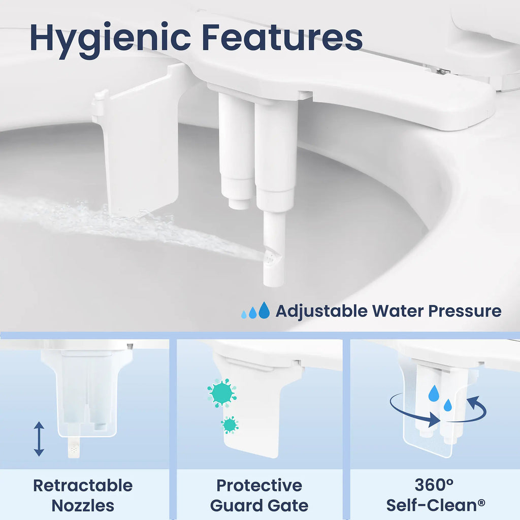 Dual Nozzle Bidet Toilet Seat Attachment | Rear & Feminine Wash, 360° Self-Clean | NEO 185 Plus