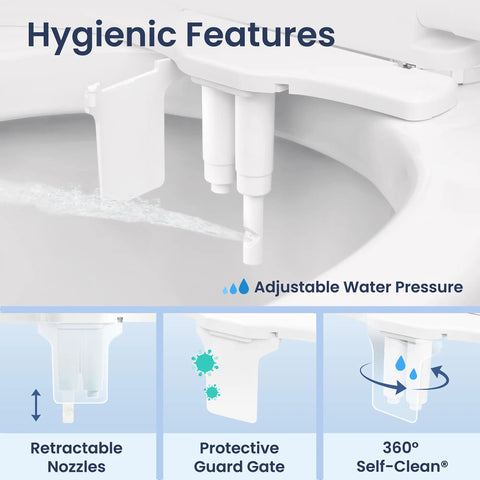 Dual Nozzle Bidet Toilet Seat Attachment | Rear & Feminine Wash, 360° Self-Clean | NEO 185 Plus