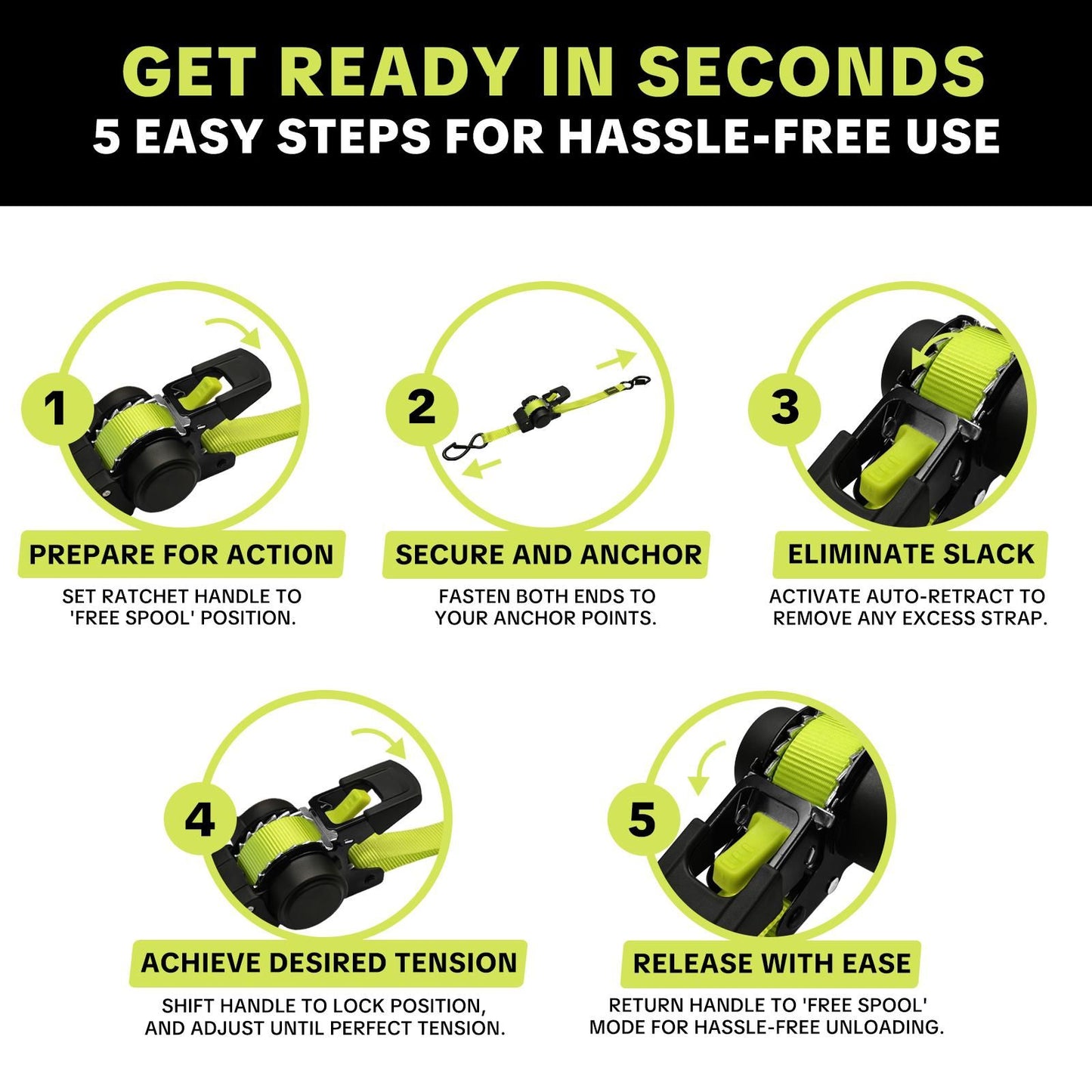1 in x 11 ft Ratchet Tie-Down Straps | 1500 lb Break Strength Cargo Straps for Appliances, Lawn Equipment, Motorcycle | Green