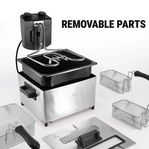 5.3 Qt Stainless Steel Electric Deep Fryer with Basket, 1700W, Time & Temperature Control, 3 Frying Baskets, Lid with View Window and Odor Free Filter