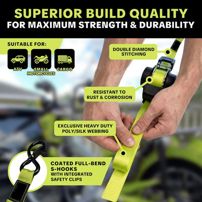 1 in x 11 ft Ratchet Tie-Down Straps | 1500 lb Break Strength Cargo Straps for Appliances, Lawn Equipment, Motorcycle | Green