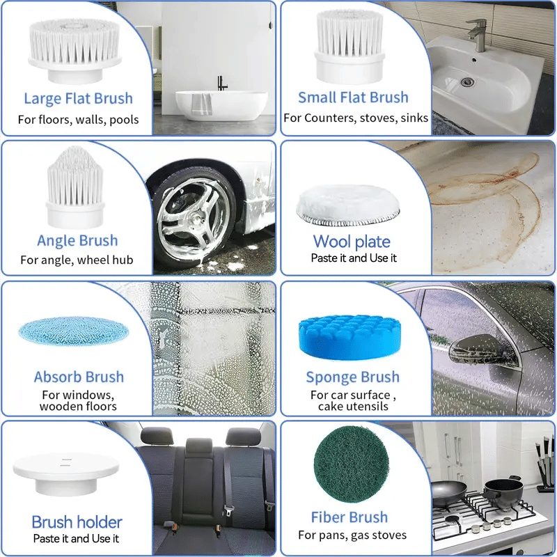 Wireless Electric Spin Scrubber with 9 Brush Heads and Extendable Handle
