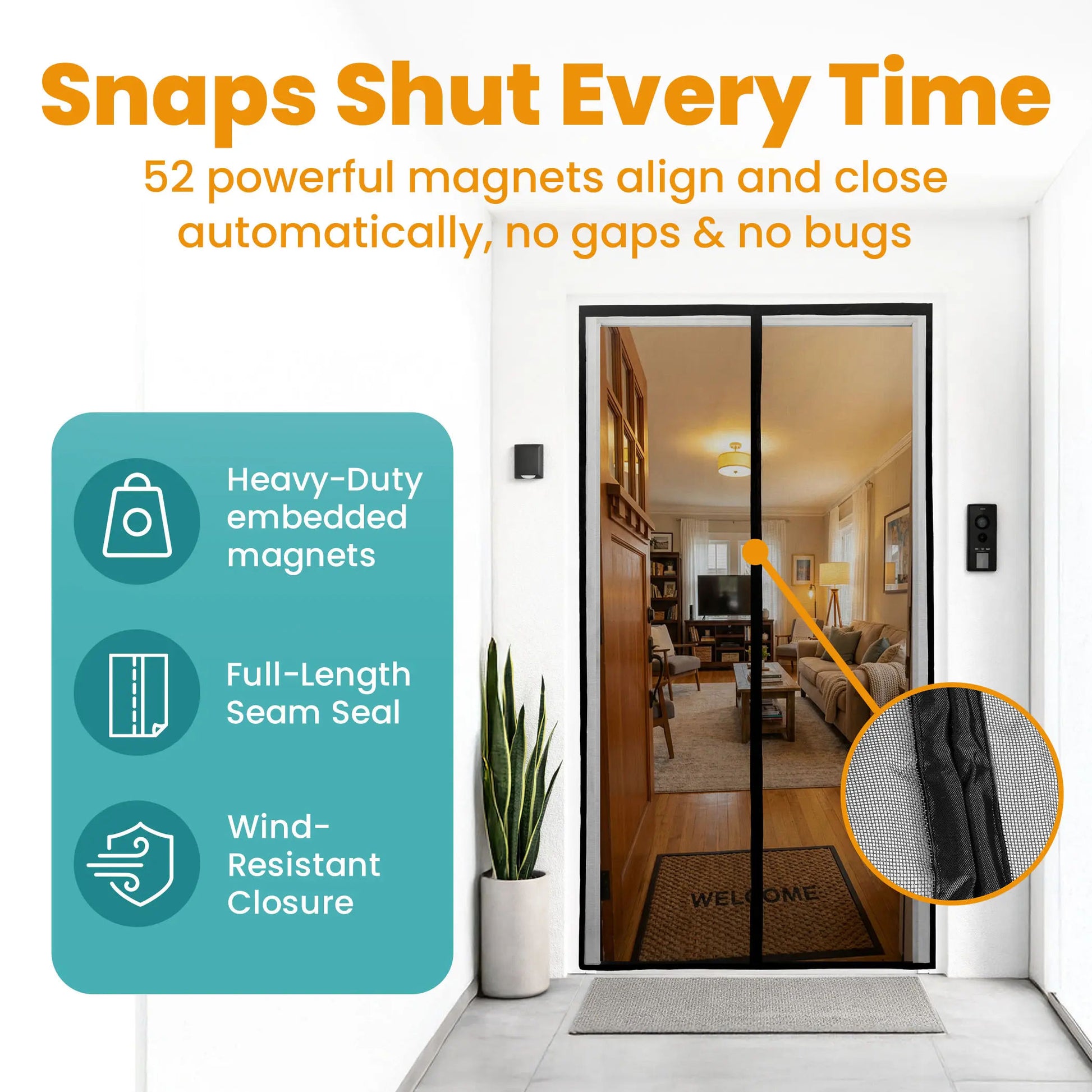 Magnetic Screen Door for Standard Doorways 38 x 82 in