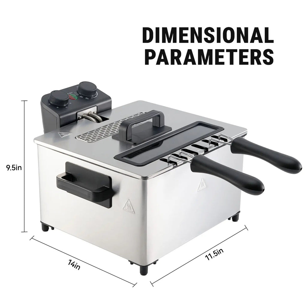 5.3 Qt Stainless Steel Electric Deep Fryer with Basket, 1700W, Time & Temperature Control, 3 Frying Baskets, Lid with View Window and Odor Free Filter
