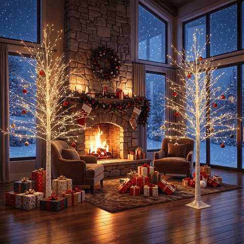 6 ft Lighted Birch Tree with 544 Warm White LED Lights | Indoor Decorative Twig Tree for Home, Christmas Holiday Decor