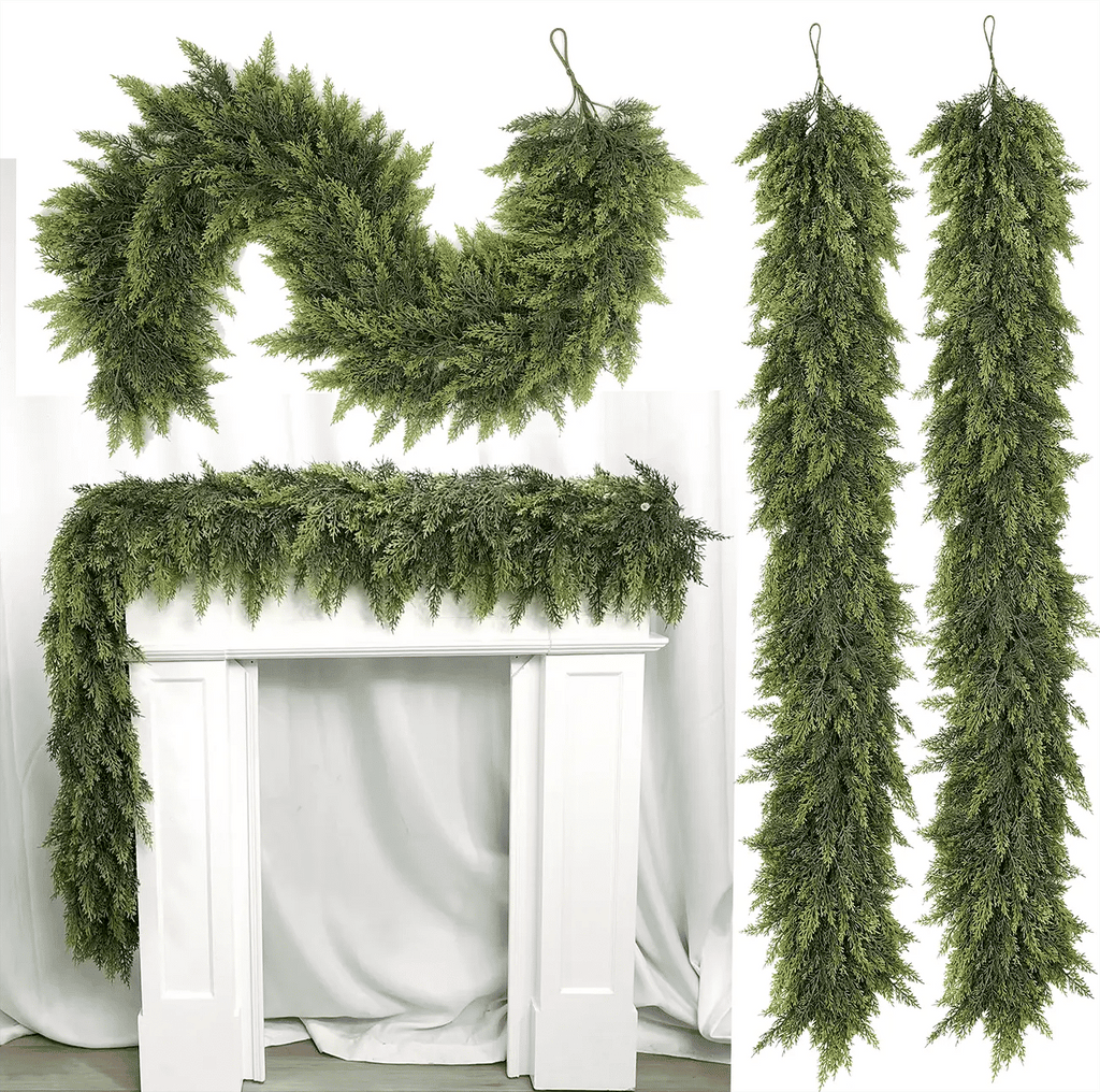 2-Piece 6 ft Artificial Cedar Garland Set | Real Touch Winter Greenery