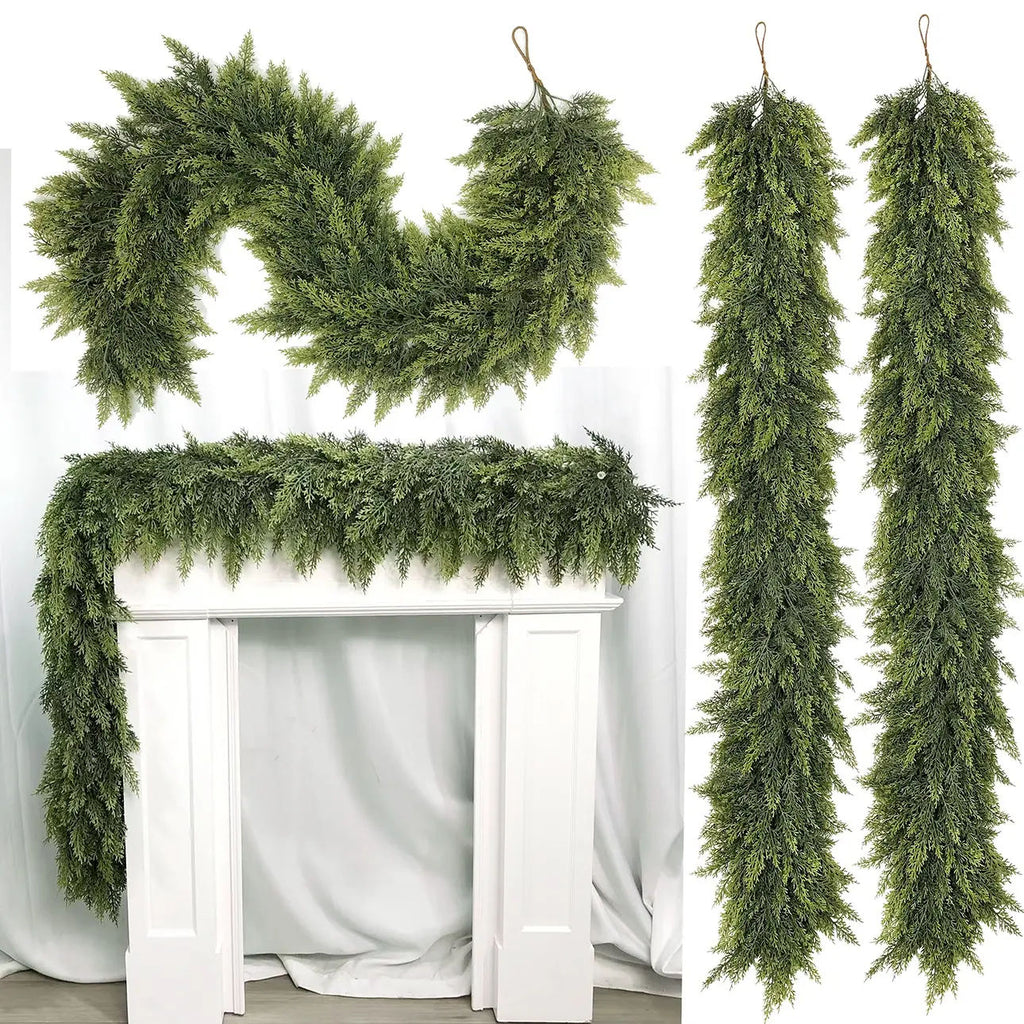 2-Piece 6 ft Artificial Cedar Garland Set | Real Touch Winter Greenery