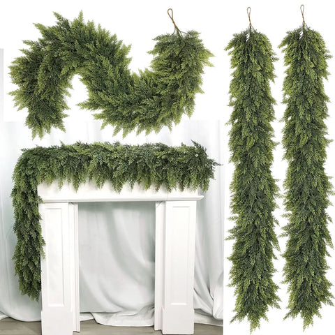 2-Piece 6 ft Artificial Cedar Garland Set | Real Touch Winter Greenery