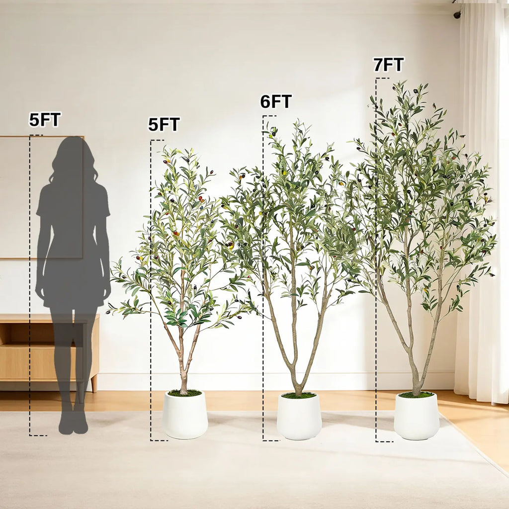 Artificial Olive Tree with White Planter and Natural Wood Trunk