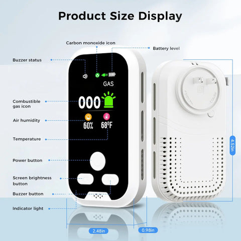 6-in-1 Portable Natural Gas, Temperature & Humidity Detector