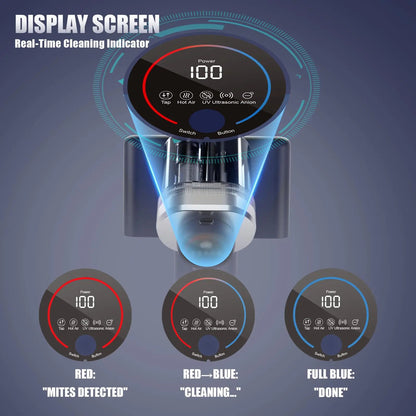 Mattress Vacuum Cleaner | 16kPa Suction UV-C Dust Mite Eliminator with Hot Air Sterilization, HEPA Filter, LED Display | MV-BLUE