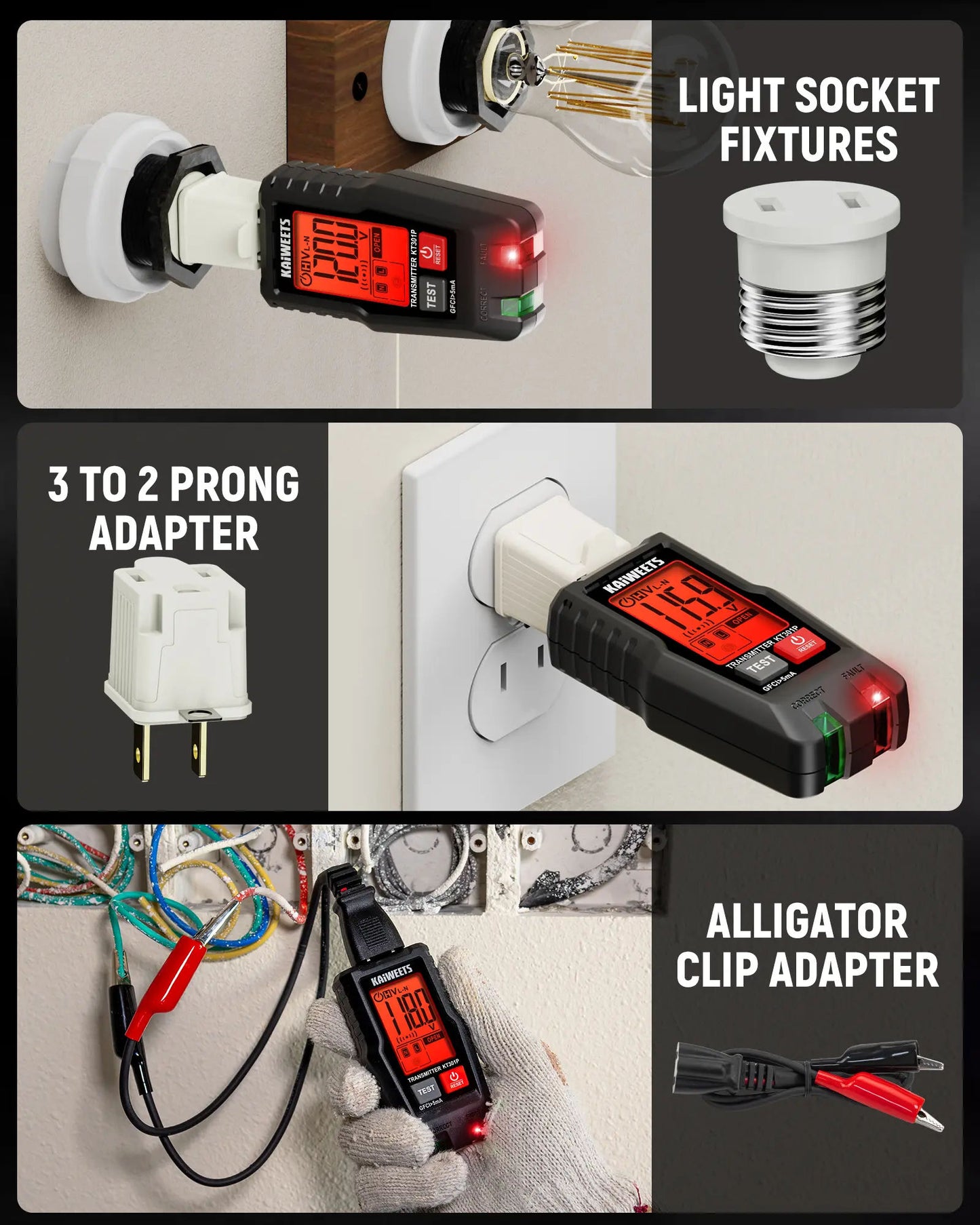 AC Circuit Breaker Finder Tool with Alert LCD Display | 2-Piece Set Electric Tester and Voltage Tester with Transmitter and Receiver, NCV Function & Flashlight, Non-Contact Cable Tester and Integrated GFCI Outlet Tester, Tool Kit