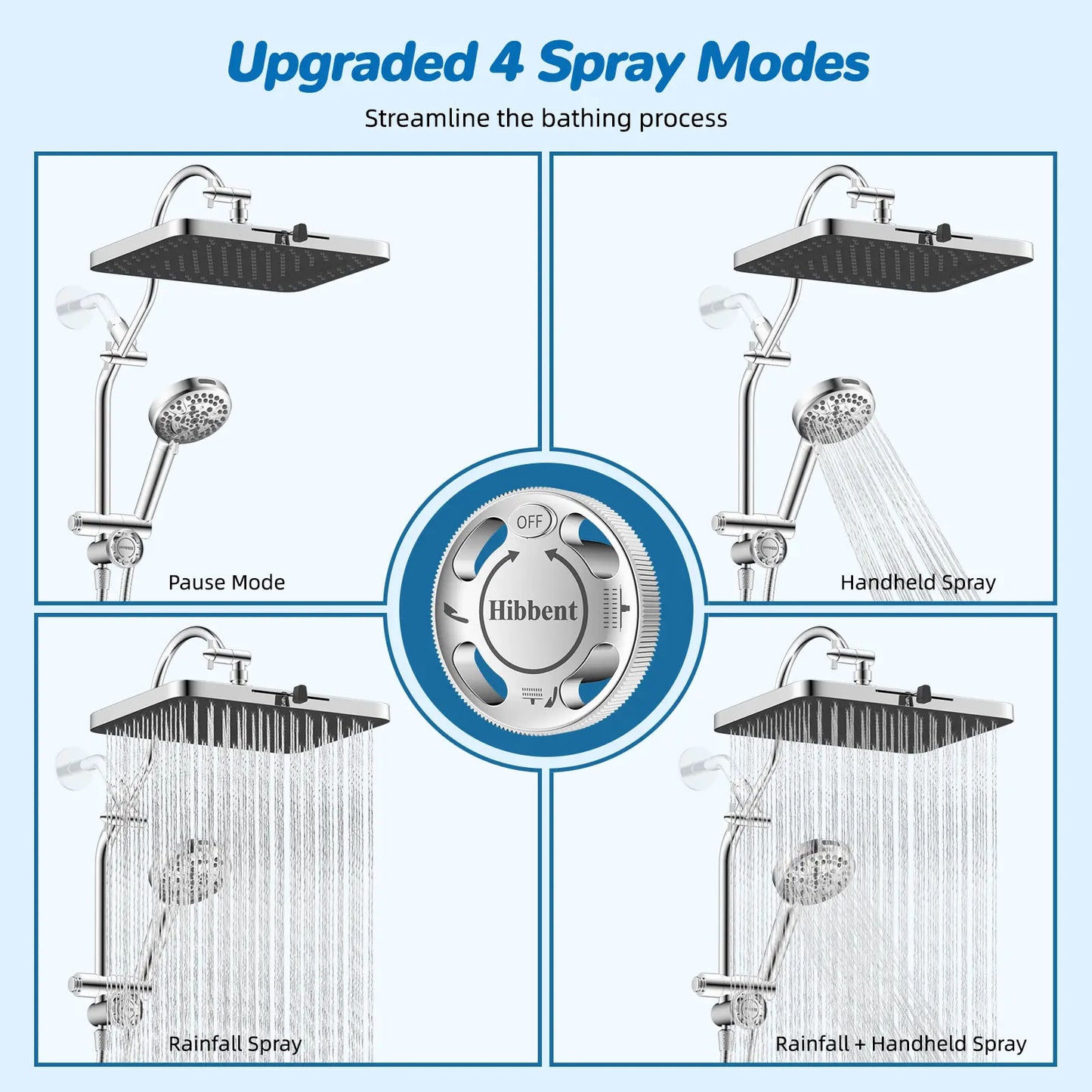 13-Inch 5-Jet Fixed Shower Head Combo | 10-Mode Handheld, 12-Inch Extension Arm, 4-Way Diverter, 71-Inch Hose