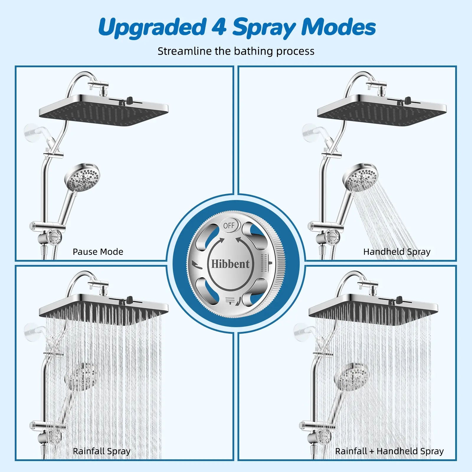 13-Inch 5-Jet Fixed Shower Head Combo | 10-Mode Handheld, 12-Inch Extension Arm, 4-Way Diverter, 71-Inch Hose