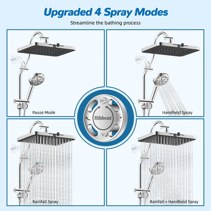 13-Inch 5-Jet Fixed Shower Head Combo | 10-Mode Handheld, 12-Inch Extension Arm, 4-Way Diverter, 71-Inch Hose