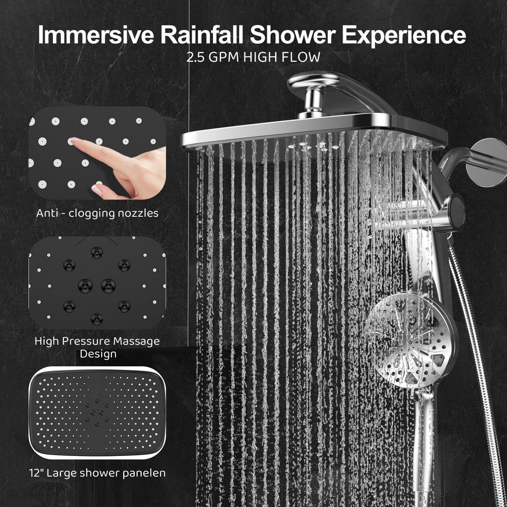 Dock-Free Dual Rain Shower Head Combo - 12