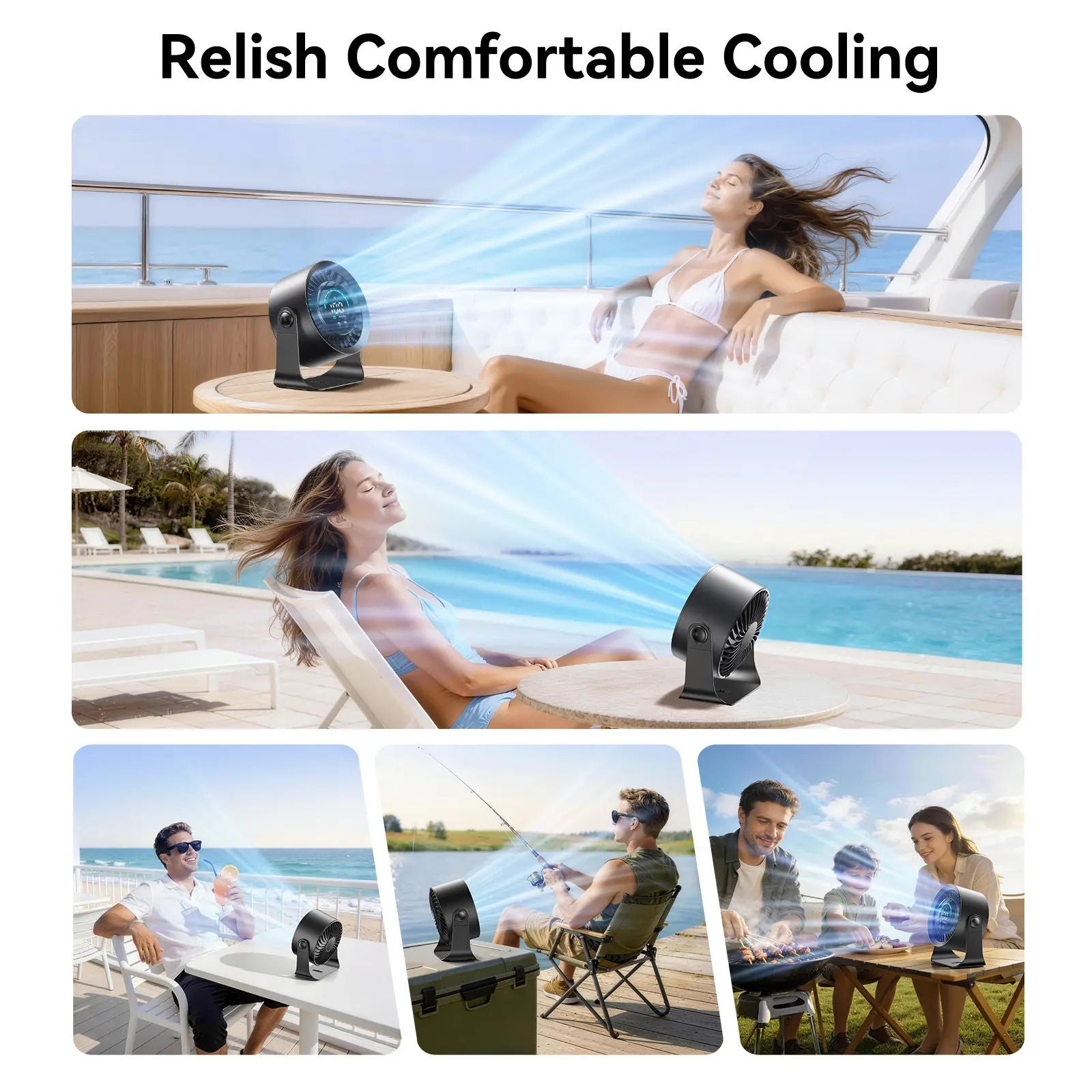 Rechargeable USB Desk Fan with 100 Speeds, 360° Rotation, Wall Mount, LED Display