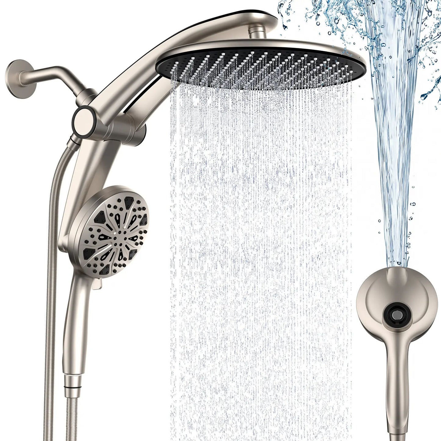 Dock-Free Dual Rain Shower Head Combo - 12" High-Pressure Rainfall Shower